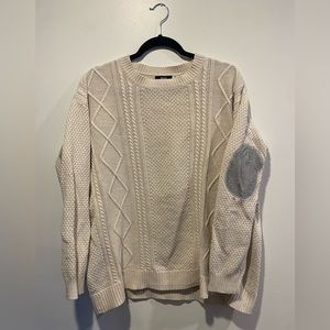 Urban Outfitters BDG White Cable Knit Sweater With Elbow Patches